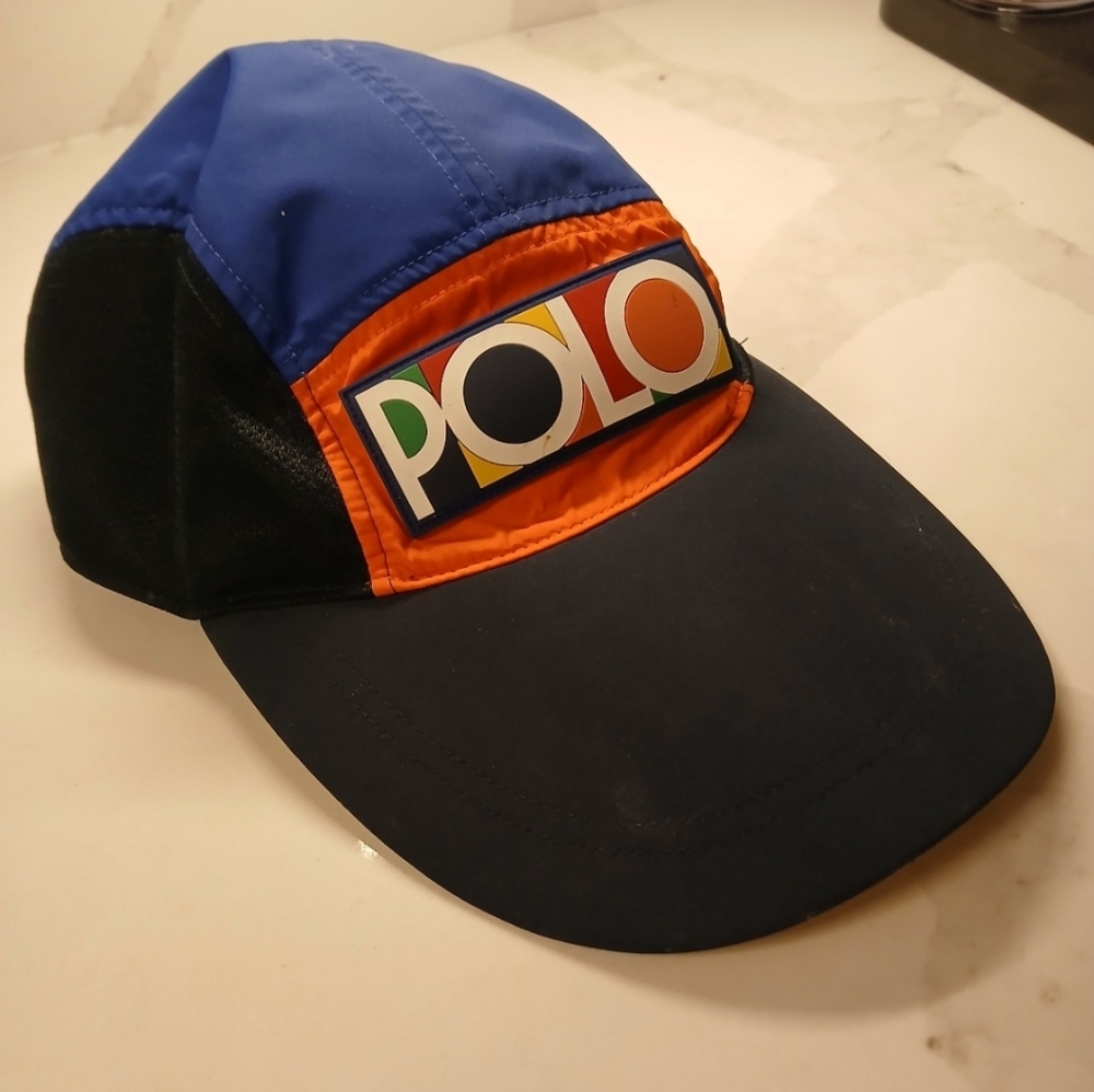 Polo by Ralph Lauren Blue, Orange, Black Colorblock Logo Cap Long Bill One Size